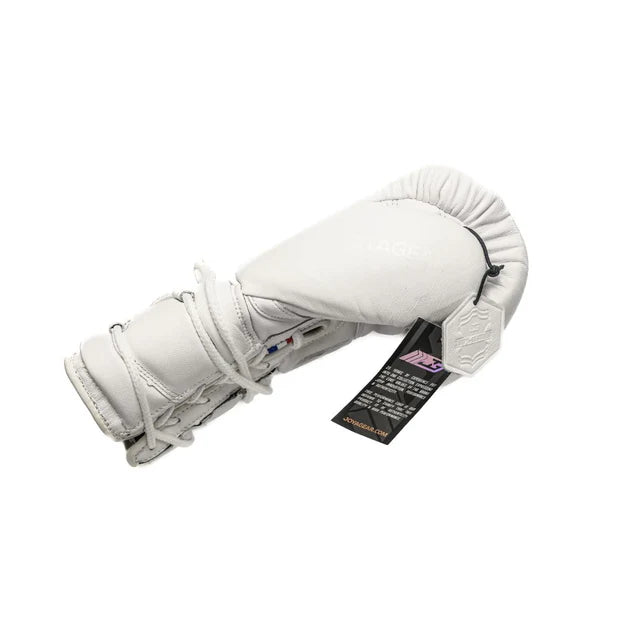 Joyagear Elite Performance Leather Lace Up Boxing Gloves White